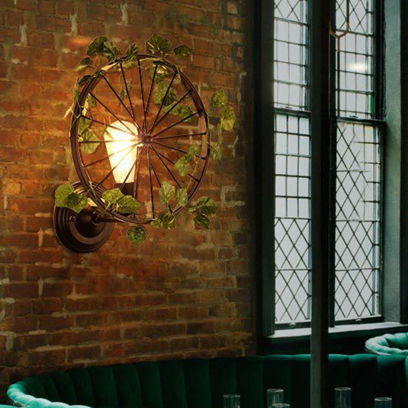 1 Light Wall Lighting Fixture Industrial Diamond/Globe/Square Metal LED Wall Lamp Sconce in Black with Plant Clearhalo 'Art deco wall lights' 'Cast Iron' 'Glass' 'Industrial wall lights' 'Industrial' 'Middle century wall lights' 'Modern' 'Rustic wall lights' 'Tiffany' 'Traditional wall lights' 'Wall Lamps & Sconces' 'Wall Lights' Lighting' 401180