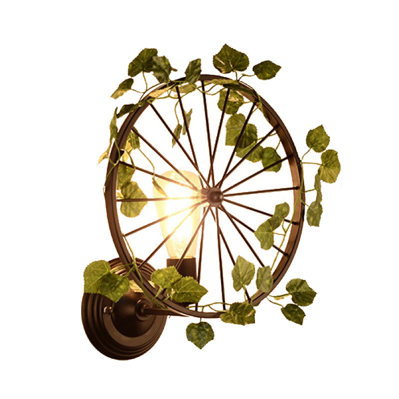 1 Light Wall Lighting Fixture Industrial Diamond/Globe/Square Metal LED Wall Lamp Sconce in Black with Plant Clearhalo 'Art deco wall lights' 'Cast Iron' 'Glass' 'Industrial wall lights' 'Industrial' 'Middle century wall lights' 'Modern' 'Rustic wall lights' 'Tiffany' 'Traditional wall lights' 'Wall Lamps & Sconces' 'Wall Lights' Lighting' 401181