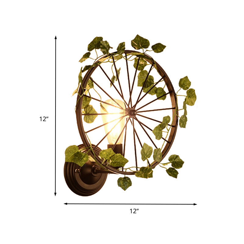 1 Light Wall Lighting Fixture Industrial Diamond/Globe/Square Metal LED Wall Lamp Sconce in Black with Plant Clearhalo 'Art deco wall lights' 'Cast Iron' 'Glass' 'Industrial wall lights' 'Industrial' 'Middle century wall lights' 'Modern' 'Rustic wall lights' 'Tiffany' 'Traditional wall lights' 'Wall Lamps & Sconces' 'Wall Lights' Lighting' 401182