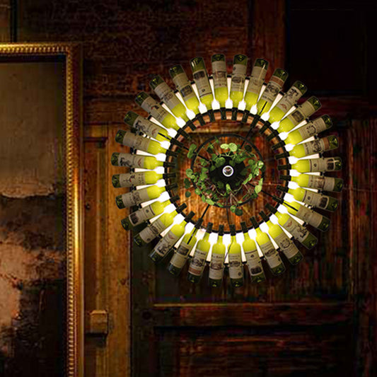 LED Wall Lighting Fixture Industrial Wine Bottle Metal Wall Lamp Sconce in Black with Plant Clearhalo 'Art deco wall lights' 'Cast Iron' 'Glass' 'Industrial wall lights' 'Industrial' 'Middle century wall lights' 'Modern' 'Rustic wall lights' 'Tiffany' 'Traditional wall lights' 'Wall Lamps & Sconces' 'Wall Lights' Lighting' 401193