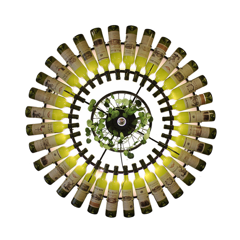 LED Wall Lighting Fixture Industrial Wine Bottle Metal Wall Lamp Sconce in Black with Plant Clearhalo 'Art deco wall lights' 'Cast Iron' 'Glass' 'Industrial wall lights' 'Industrial' 'Middle century wall lights' 'Modern' 'Rustic wall lights' 'Tiffany' 'Traditional wall lights' 'Wall Lamps & Sconces' 'Wall Lights' Lighting' 401194