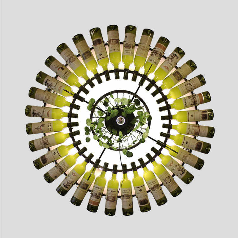 LED Wall Lighting Fixture Industrial Wine Bottle Metal Wall Lamp Sconce in Black with Plant Clearhalo 'Art deco wall lights' 'Cast Iron' 'Glass' 'Industrial wall lights' 'Industrial' 'Middle century wall lights' 'Modern' 'Rustic wall lights' 'Tiffany' 'Traditional wall lights' 'Wall Lamps & Sconces' 'Wall Lights' Lighting' 401195