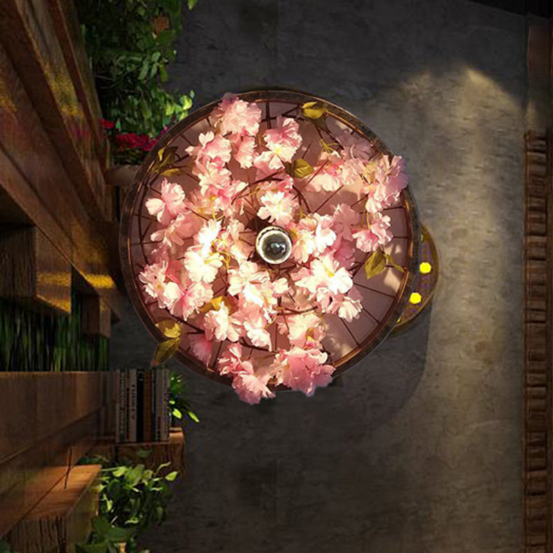 LED Wall Lighting Industrial Restaurant Flower Wall Mount Light Fixture with Wheel Metal Shade in Black, 12.5"/19"/23" Dia Clearhalo 'Art deco wall lights' 'Cast Iron' 'Glass' 'Industrial wall lights' 'Industrial' 'Middle century wall lights' 'Modern' 'Rustic wall lights' 'Tiffany' 'Traditional wall lights' 'Wall Lamps & Sconces' 'Wall Lights' Lighting' 401218
