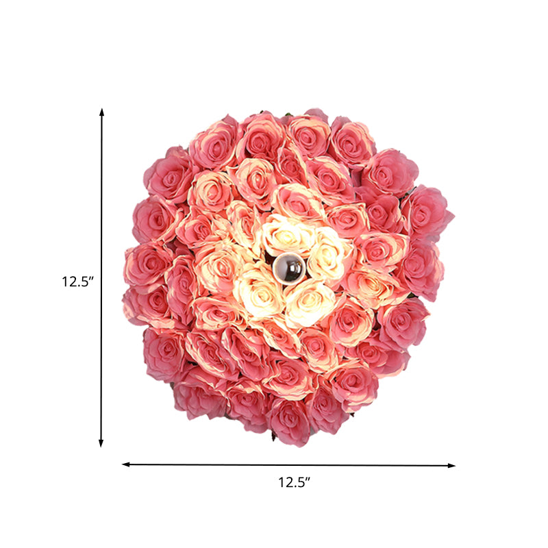 Metal Rose Sconce Light Fixture Industrial 1 Bulb Restaurant LED Wall Mount Lighting in Pink, 12.5"/16.5"/20.5" Dia Clearhalo 'Art deco wall lights' 'Cast Iron' 'Glass' 'Industrial wall lights' 'Industrial' 'Middle century wall lights' 'Modern' 'Rustic wall lights' 'Tiffany' 'Traditional wall lights' 'Wall Lamps & Sconces' 'Wall Lights' Lighting' 401240