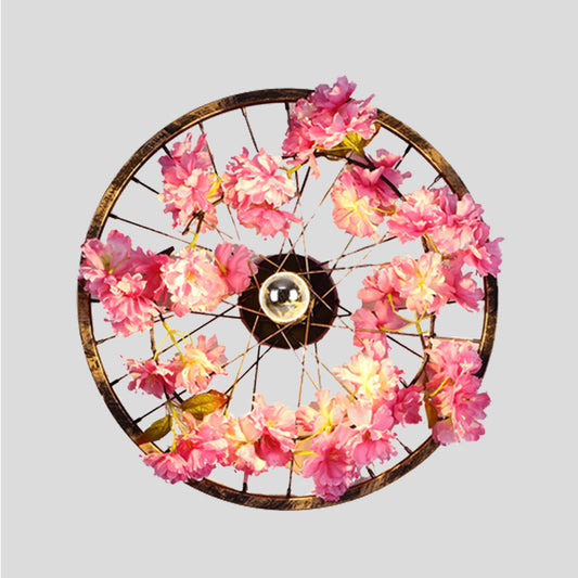 Antique Wheel Wall Mount Lighting LED Metal Cherry Blossom Wall Sconce Light in Brass, 12.5"/16.5"/20.5" Dia Clearhalo 'Art deco wall lights' 'Cast Iron' 'Glass' 'Industrial wall lights' 'Industrial' 'Middle century wall lights' 'Modern' 'Rustic wall lights' 'Tiffany' 'Traditional wall lights' 'Wall Lamps & Sconces' 'Wall Lights' Lighting' 401246