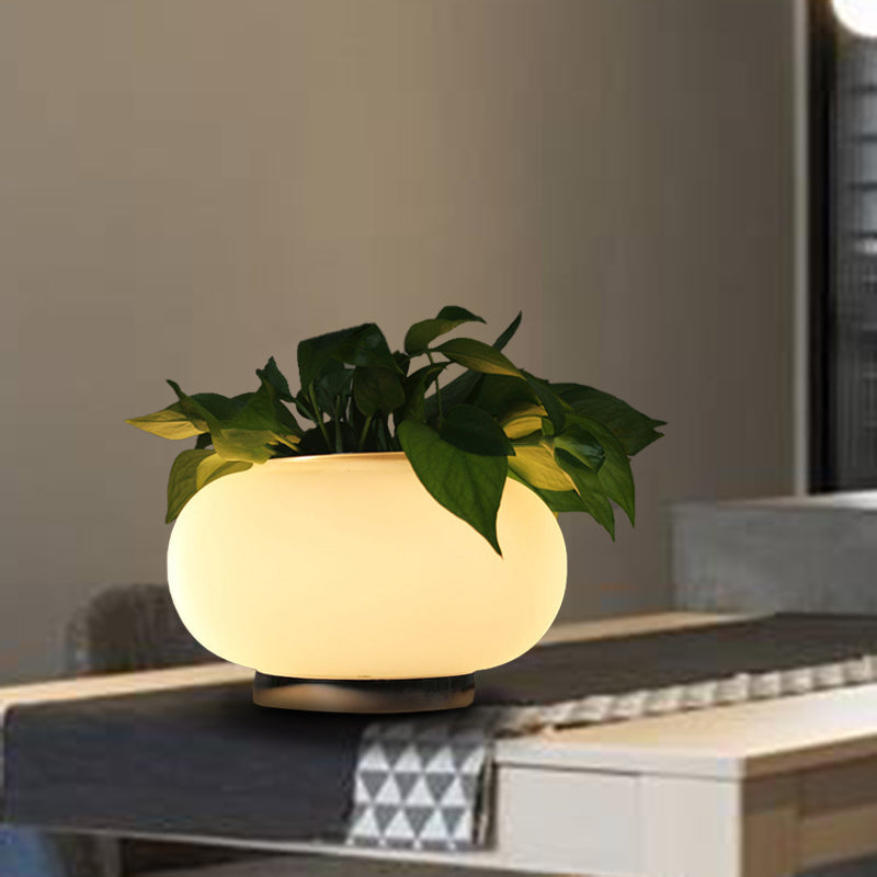 White Glass Oval Table Light Industrial LED Living Room Nightstand Lamp with Plant Decoration White Clearhalo 'Lamps' 'Table Lamps' Lighting' 401265