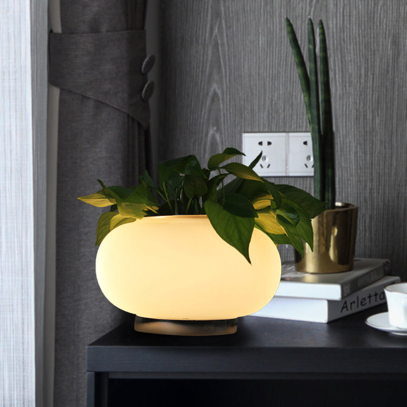 White Glass Oval Table Light Industrial LED Living Room Nightstand Lamp with Plant Decoration Clearhalo 'Lamps' 'Table Lamps' Lighting' 401266