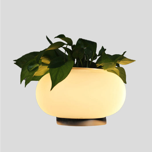 White Glass Oval Table Light Industrial LED Living Room Nightstand Lamp with Plant Decoration Clearhalo 'Lamps' 'Table Lamps' Lighting' 401268