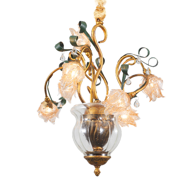 Metal Brass Chandelier Lighting Fixture Blossom 7 Heads American Garden LED Pendant Light for Dining Room Clearhalo 'Ceiling Lights' 'Chandeliers' Lighting' options 401291