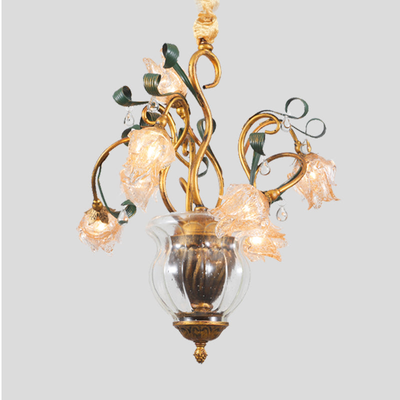 Metal Brass Chandelier Lighting Fixture Blossom 7 Heads American Garden LED Pendant Light for Dining Room Clearhalo 'Ceiling Lights' 'Chandeliers' Lighting' options 401292
