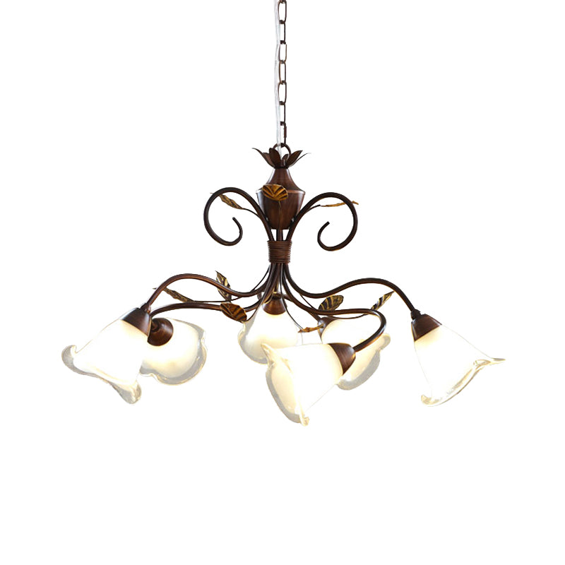 American Flower Chandelier Lamp 6 Lights Metal LED Hanging Light Fixture in Brown for Living Room Clearhalo 'Ceiling Lights' 'Chandeliers' Lighting' options 401296