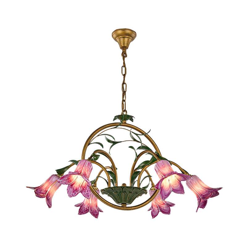 American Garden Lily Hanging Chandelier 6/8/10 Bulbs Metal LED Suspension Light in Brass for Dining Room Clearhalo 'Ceiling Lights' 'Chandeliers' Lighting' options 401306