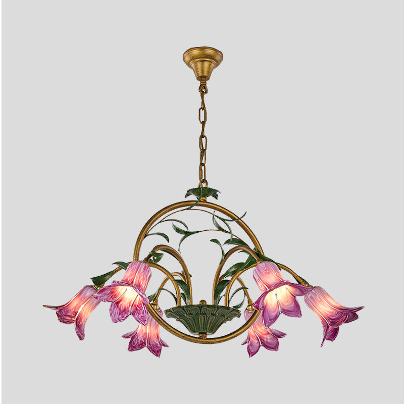 American Garden Lily Hanging Chandelier 6/8/10 Bulbs Metal LED Suspension Light in Brass for Dining Room Clearhalo 'Ceiling Lights' 'Chandeliers' Lighting' options 401307