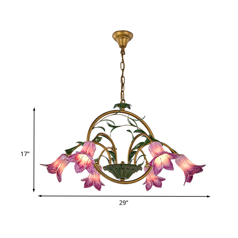 American Garden Lily Hanging Chandelier 6/8/10 Bulbs Metal LED Suspension Light in Brass for Dining Room Clearhalo 'Ceiling Lights' 'Chandeliers' Lighting' options 401308