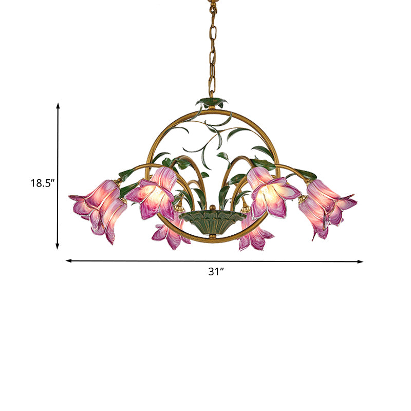 American Garden Lily Hanging Chandelier 6/8/10 Bulbs Metal LED Suspension Light in Brass for Dining Room Clearhalo 'Ceiling Lights' 'Chandeliers' Lighting' options 401312