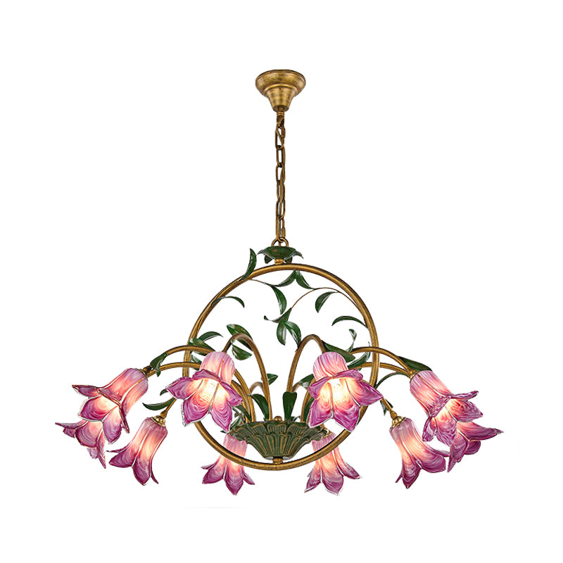 American Garden Lily Hanging Chandelier 6/8/10 Bulbs Metal LED Suspension Light in Brass for Dining Room Clearhalo 'Ceiling Lights' 'Chandeliers' Lighting' options 401315