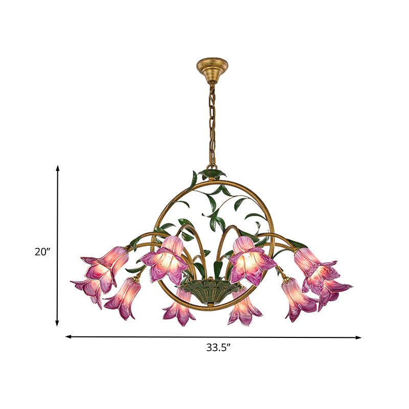 American Garden Lily Hanging Chandelier 6/8/10 Bulbs Metal LED Suspension Light in Brass for Dining Room Clearhalo 'Ceiling Lights' 'Chandeliers' Lighting' options 401316