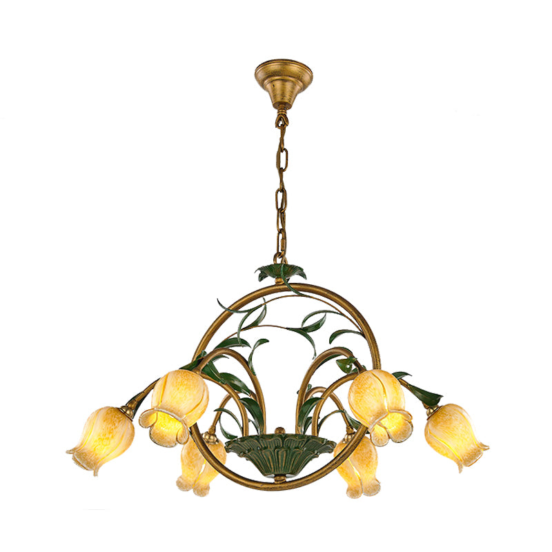 Metal Tulip Ceiling Chandelier Romantic Pastoral 6/8/10 Bulbs Living Room LED Hanging Pendant Light in Brass Clearhalo 'Ceiling Lights' 'Chandeliers' Lighting' options 401319