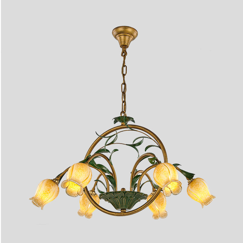 Metal Tulip Ceiling Chandelier Romantic Pastoral 6/8/10 Bulbs Living Room LED Hanging Pendant Light in Brass Clearhalo 'Ceiling Lights' 'Chandeliers' Lighting' options 401320