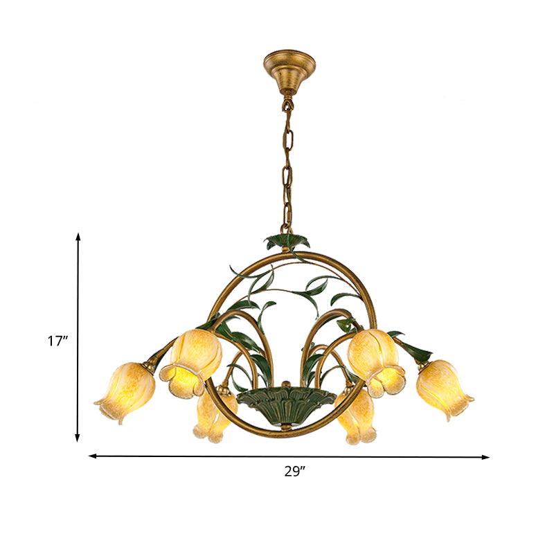 Metal Tulip Ceiling Chandelier Romantic Pastoral 6/8/10 Bulbs Living Room LED Hanging Pendant Light in Brass Clearhalo 'Ceiling Lights' 'Chandeliers' Lighting' options 401321