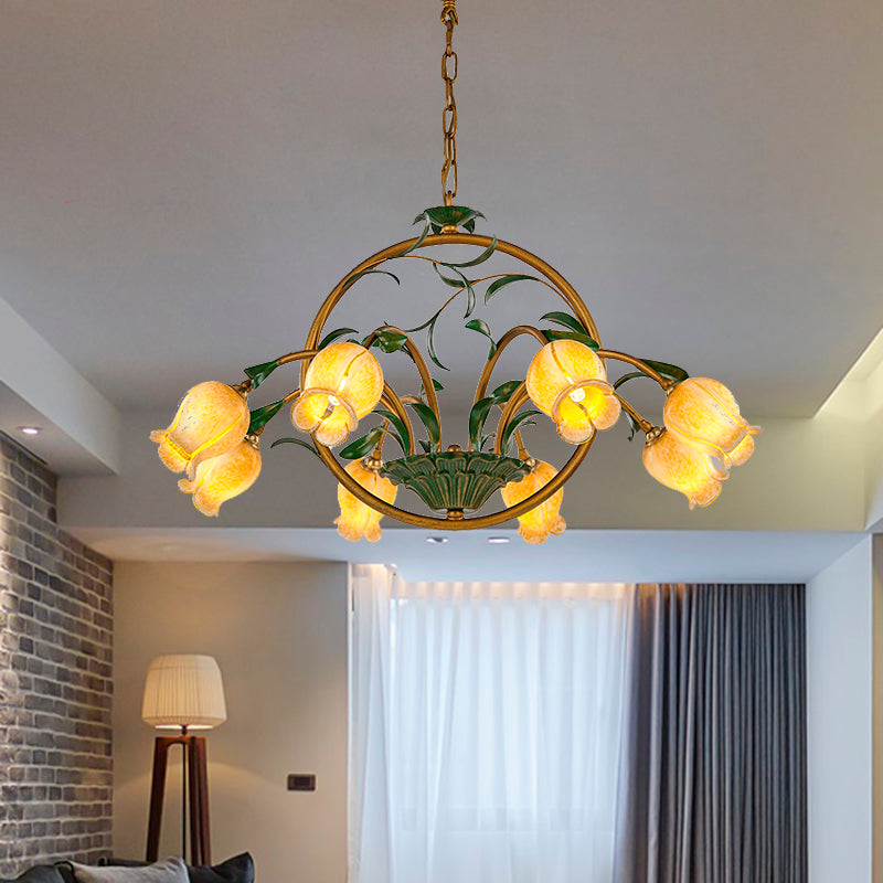 Metal Tulip Ceiling Chandelier Romantic Pastoral 6/8/10 Bulbs Living Room LED Hanging Pendant Light in Brass Clearhalo 'Ceiling Lights' 'Chandeliers' Lighting' options 401323