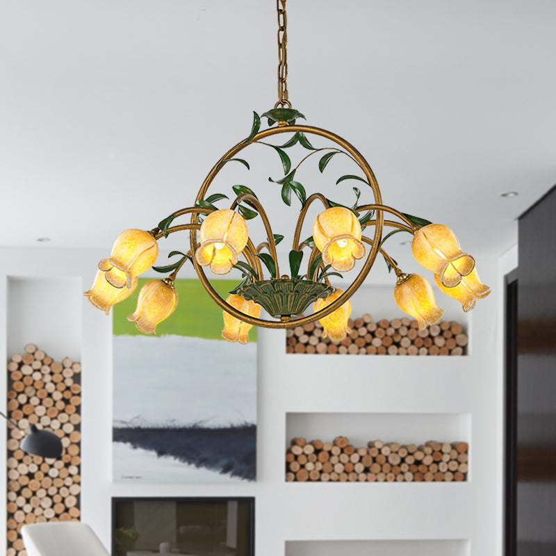 Metal Tulip Ceiling Chandelier Romantic Pastoral 6/8/10 Bulbs Living Room LED Hanging Pendant Light in Brass Clearhalo 'Ceiling Lights' 'Chandeliers' Lighting' options 401327