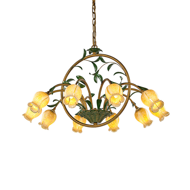 Metal Tulip Ceiling Chandelier Romantic Pastoral 6/8/10 Bulbs Living Room LED Hanging Pendant Light in Brass Clearhalo 'Ceiling Lights' 'Chandeliers' Lighting' options 401328