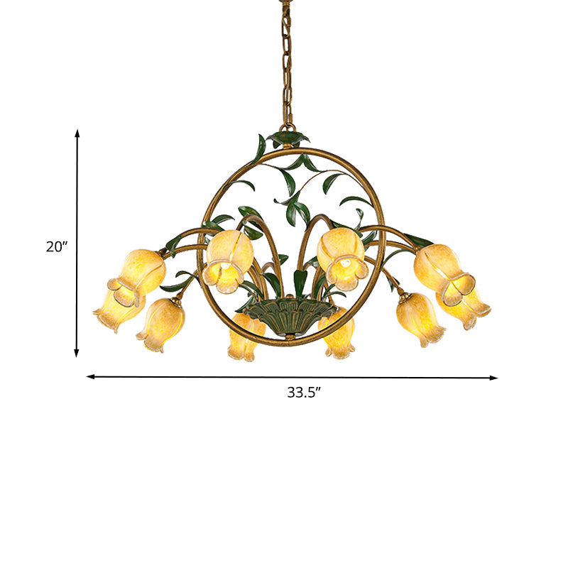 Metal Tulip Ceiling Chandelier Romantic Pastoral 6/8/10 Bulbs Living Room LED Hanging Pendant Light in Brass Clearhalo 'Ceiling Lights' 'Chandeliers' Lighting' options 401329