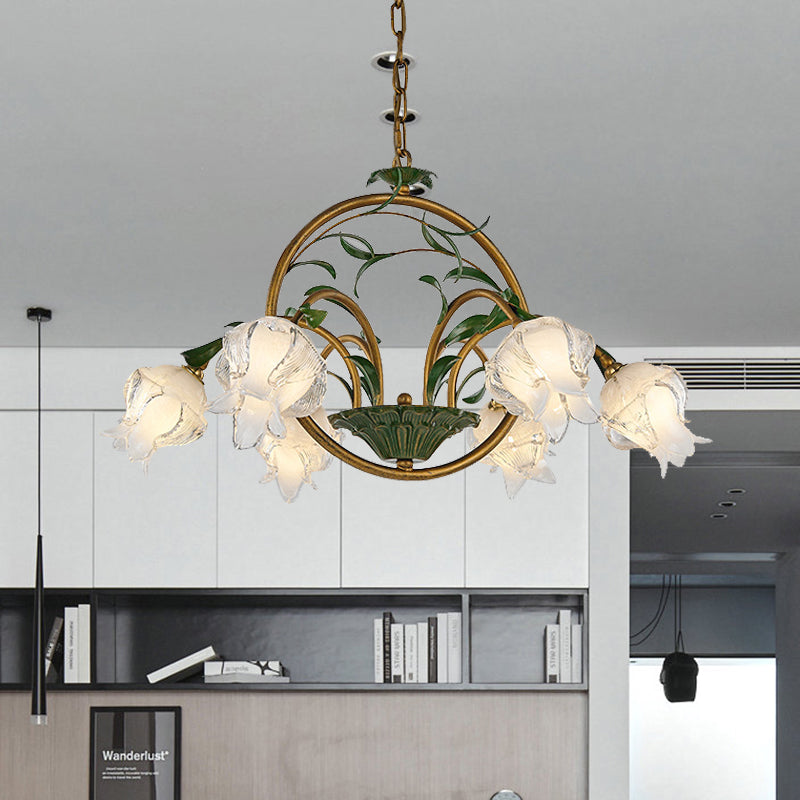 Brass Floral Chandelier Pendant Light Pastoral Style Metal 6/8/10 Heads Living Room LED Hanging Lamp Clearhalo 'Ceiling Lights' 'Chandeliers' Lighting' options 401331
