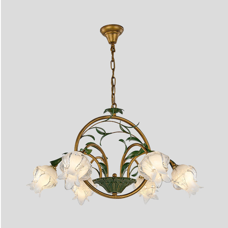 Brass Floral Chandelier Pendant Light Pastoral Style Metal 6/8/10 Heads Living Room LED Hanging Lamp Clearhalo 'Ceiling Lights' 'Chandeliers' Lighting' options 401333