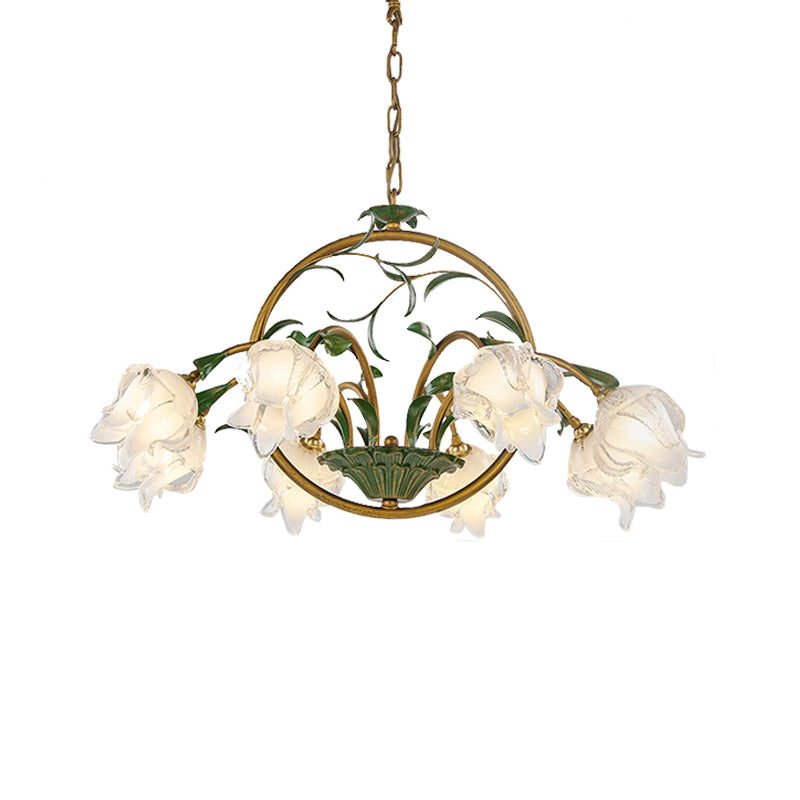 Brass Floral Chandelier Pendant Light Pastoral Style Metal 6/8/10 Heads Living Room LED Hanging Lamp Clearhalo 'Ceiling Lights' 'Chandeliers' Lighting' options 401337