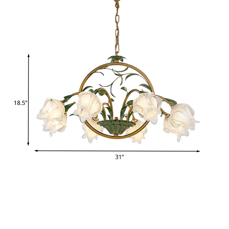 Brass Floral Chandelier Pendant Light Pastoral Style Metal 6/8/10 Heads Living Room LED Hanging Lamp Clearhalo 'Ceiling Lights' 'Chandeliers' Lighting' options 401338