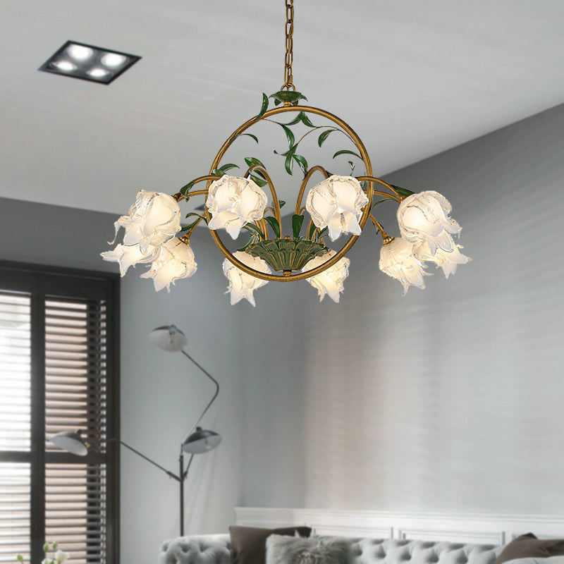 Brass Floral Chandelier Pendant Light Pastoral Style Metal 6/8/10 Heads Living Room LED Hanging Lamp Clearhalo 'Ceiling Lights' 'Chandeliers' Lighting' options 401340