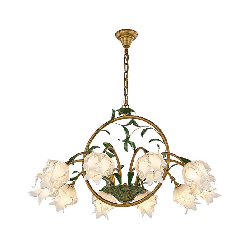 Brass Floral Chandelier Pendant Light Pastoral Style Metal 6/8/10 Heads Living Room LED Hanging Lamp Clearhalo 'Ceiling Lights' 'Chandeliers' Lighting' options 401341