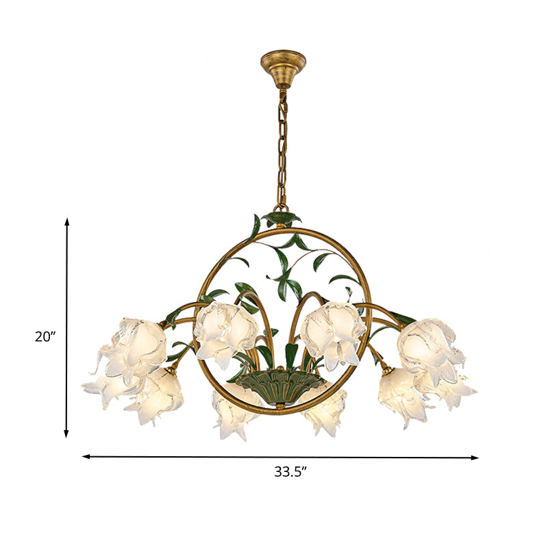 Brass Floral Chandelier Pendant Light Pastoral Style Metal 6/8/10 Heads Living Room LED Hanging Lamp Clearhalo 'Ceiling Lights' 'Chandeliers' Lighting' options 401342