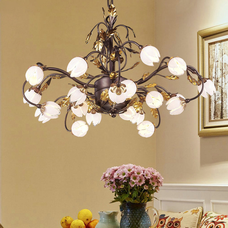 Metal Dark Brown Chandelier Lighting Lotus 12/20/25 Lights American Garden LED Drop Lamp for Bedroom Clearhalo 'Ceiling Lights' 'Chandeliers' Lighting' options 401344