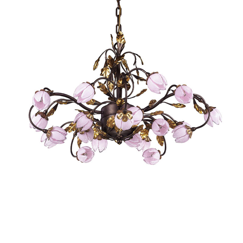 Metal Dark Brown Chandelier Lighting Lotus 12/20/25 Lights American Garden LED Drop Lamp for Bedroom Clearhalo 'Ceiling Lights' 'Chandeliers' Lighting' options 401345