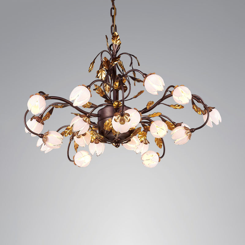 Metal Dark Brown Chandelier Lighting Lotus 12/20/25 Lights American Garden LED Drop Lamp for Bedroom Clearhalo 'Ceiling Lights' 'Chandeliers' Lighting' options 401346