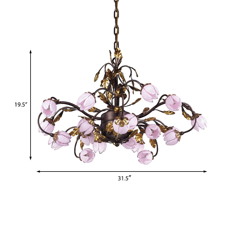 Metal Dark Brown Chandelier Lighting Lotus 12/20/25 Lights American Garden LED Drop Lamp for Bedroom Clearhalo 'Ceiling Lights' 'Chandeliers' Lighting' options 401347