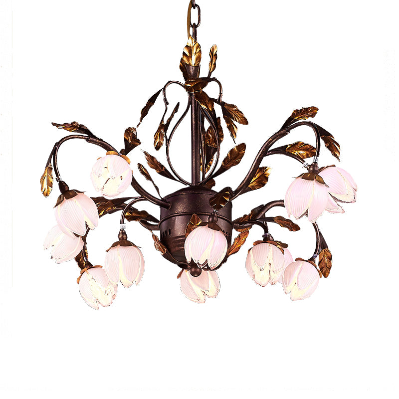 Metal Dark Brown Chandelier Lighting Lotus 12/20/25 Lights American Garden LED Drop Lamp for Bedroom Clearhalo 'Ceiling Lights' 'Chandeliers' Lighting' options 401350