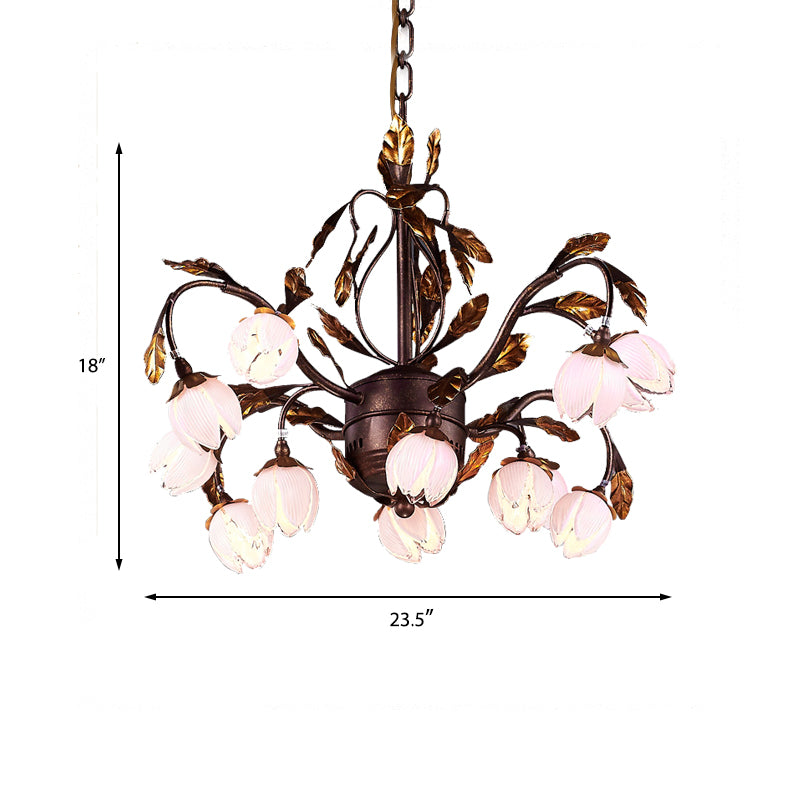 Metal Dark Brown Chandelier Lighting Lotus 12/20/25 Lights American Garden LED Drop Lamp for Bedroom Clearhalo 'Ceiling Lights' 'Chandeliers' Lighting' options 401351