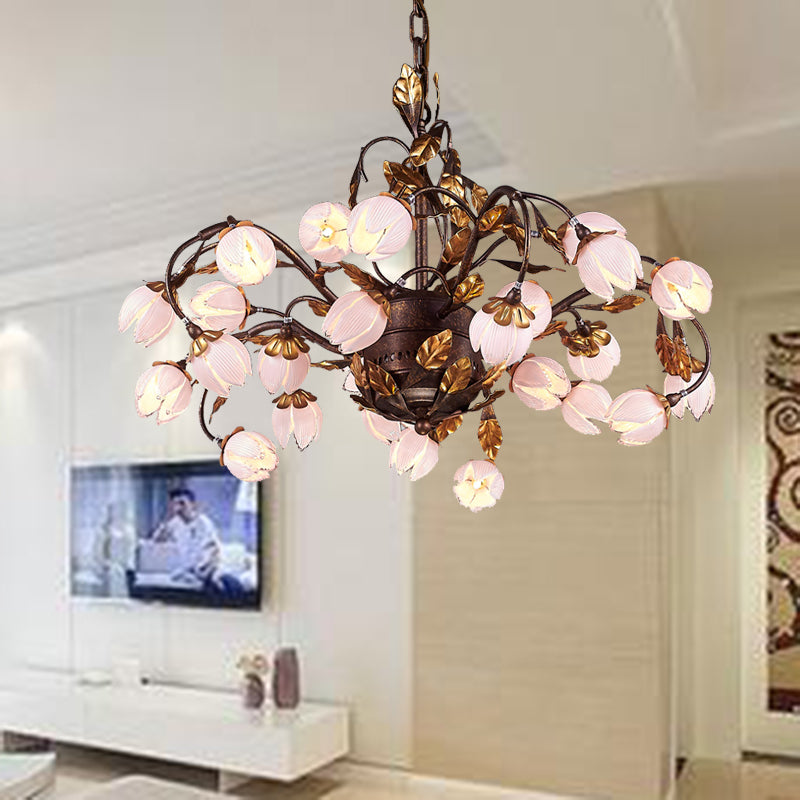 Metal Dark Brown Chandelier Lighting Lotus 12/20/25 Lights American Garden LED Drop Lamp for Bedroom Clearhalo 'Ceiling Lights' 'Chandeliers' Lighting' options 401352