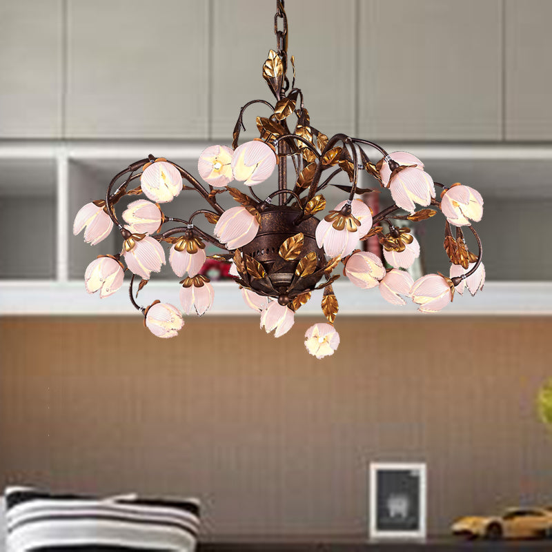 Metal Dark Brown Chandelier Lighting Lotus 12/20/25 Lights American Garden LED Drop Lamp for Bedroom Clearhalo 'Ceiling Lights' 'Chandeliers' Lighting' options 401353