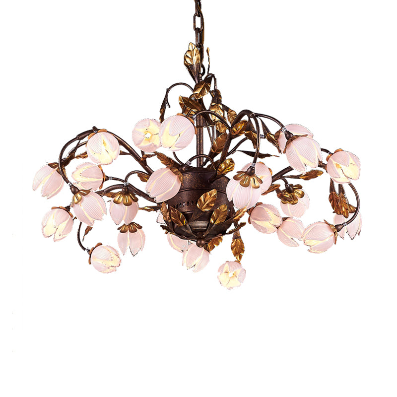 Metal Dark Brown Chandelier Lighting Lotus 12/20/25 Lights American Garden LED Drop Lamp for Bedroom Clearhalo 'Ceiling Lights' 'Chandeliers' Lighting' options 401354