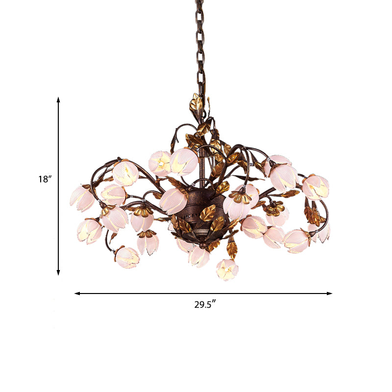 Metal Dark Brown Chandelier Lighting Lotus 12/20/25 Lights American Garden LED Drop Lamp for Bedroom Clearhalo 'Ceiling Lights' 'Chandeliers' Lighting' options 401355