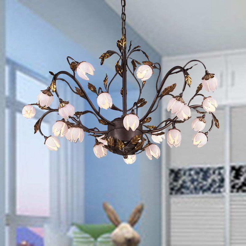 Metal Dark Brown Chandelier Lighting Lotus 12/20/25 Lights American Garden LED Drop Lamp for Bedroom Clearhalo 'Ceiling Lights' 'Chandeliers' Lighting' options 401356