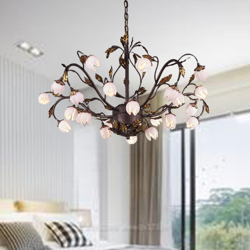 Metal Dark Brown Chandelier Lighting Lotus 12/20/25 Lights American Garden LED Drop Lamp for Bedroom Clearhalo 'Ceiling Lights' 'Chandeliers' Lighting' options 401357