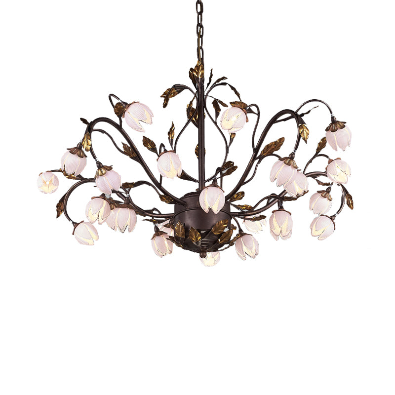 Metal Dark Brown Chandelier Lighting Lotus 12/20/25 Lights American Garden LED Drop Lamp for Bedroom Clearhalo 'Ceiling Lights' 'Chandeliers' Lighting' options 401358