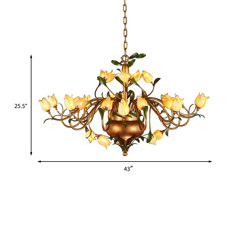 Pastoral Tulip Chandelier Lighting Fixture 12/20/30 Bulbs Metal LED Pendant Ceiling Light in Brass for Living Room Clearhalo 'Ceiling Lights' 'Chandeliers' Lighting' options 401364