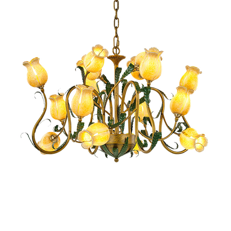 American Flower Metal Hanging Pendant 16 Heads White/Yellow/Purple Glass LED Ceiling Chandelier for Living Room Clearhalo 'Ceiling Lights' 'Chandeliers' Lighting' options 401375